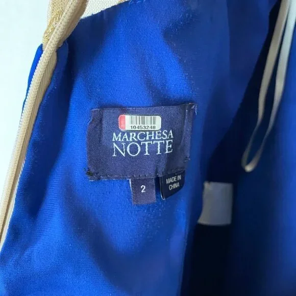 Marchesa Notte Blue Gold Lace Formal Gown $995 - Picture 10 of 11